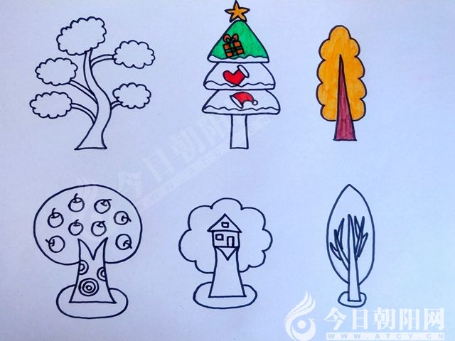 试着参考它们的形状,发挥你们的想象力,画出你喜欢的小树吧